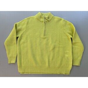 Woolovers Women's Sweater 1/4 Zip Neck Wool Cotton Jumper Lime Green XL